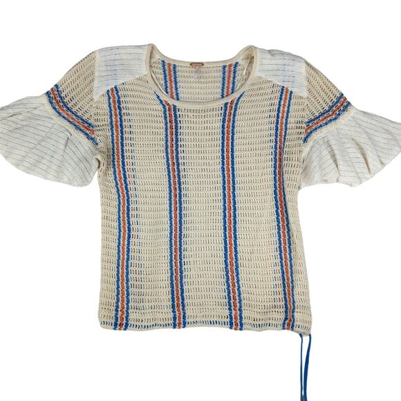 Free People Tops - Free People Cream Knit Top with Blue and Orange Stripes